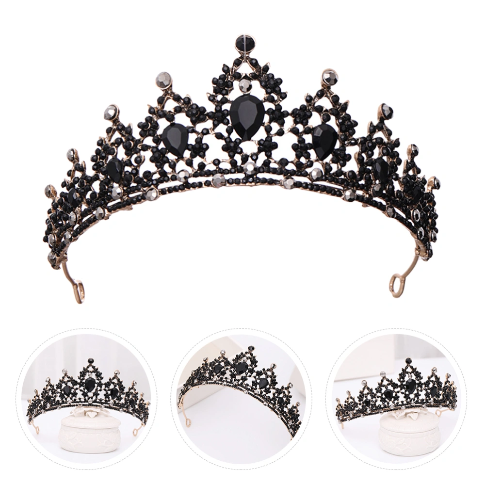 1pc Baroque Theme Crown Headdress Alloy Crown Crystal Beaded Hair Accessories