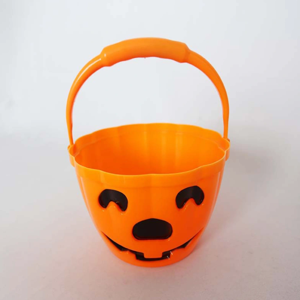 2Pcs Halloween Jack-O-Lantern Portable Pumpkin Lantern Plastic Pumpkin Bucket with LED Light Handle Halloween Party Prop (Orange)