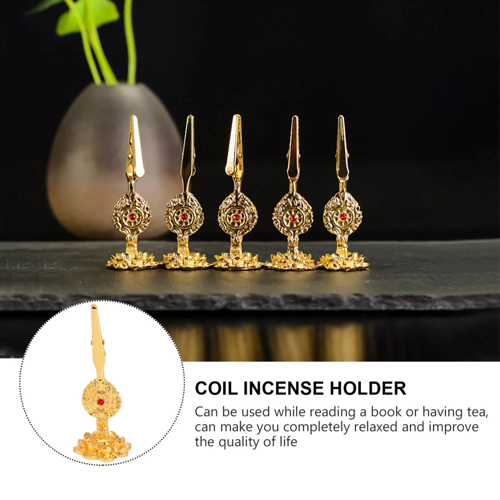 2 Pcs Gold-plated Lotus Base Mosquito Coil Incense Holder Red Buddha Incense Burner Clip Rack Aroma Therapy Burner Ornament for Home Tearoom Hotel Study