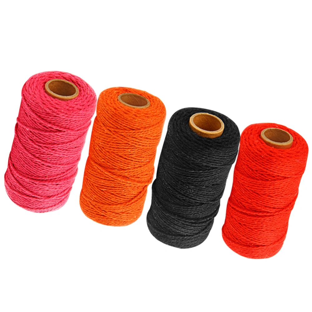 4 Roll 2mm Thickness Bright Color Multi-functional Braided Cotton Rope Wrapping Rope for DIY Art Craft (Black, Red, Rosy, Orange Style, 100 Yard for Each)