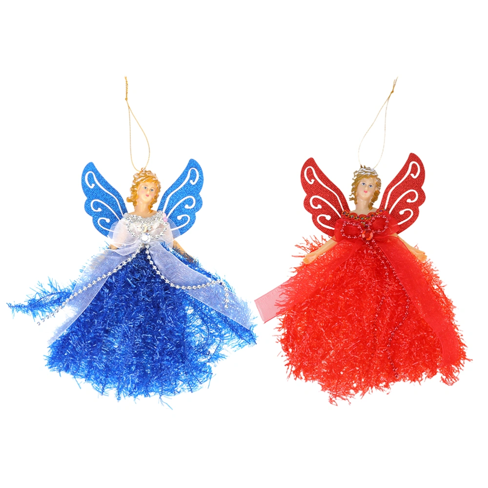 2pcs Christmas Angel Doll Wall Hanging Xmas Doll Hanging Pendant Christmas Tree Hanging Ornament Party Decor (Red and Blue)