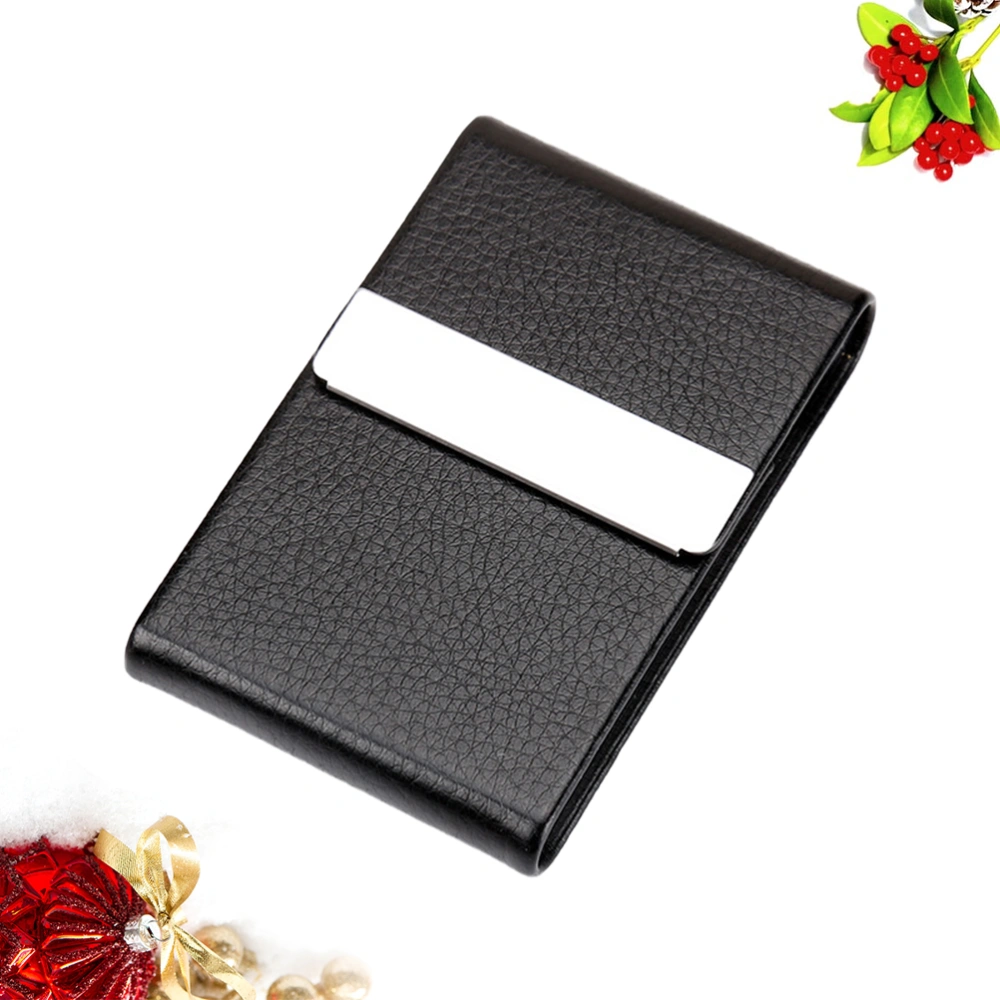 Large Capacity Protective Pack Stainless Steel PU Holders Credit Creative Cards Sleeve (Black)