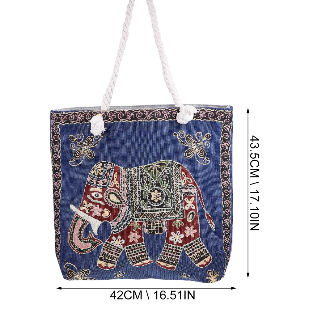 1Pc Canvas Bag Ethnic Style Bag Elephant Pattern Pouch Simple Shoulder Bag