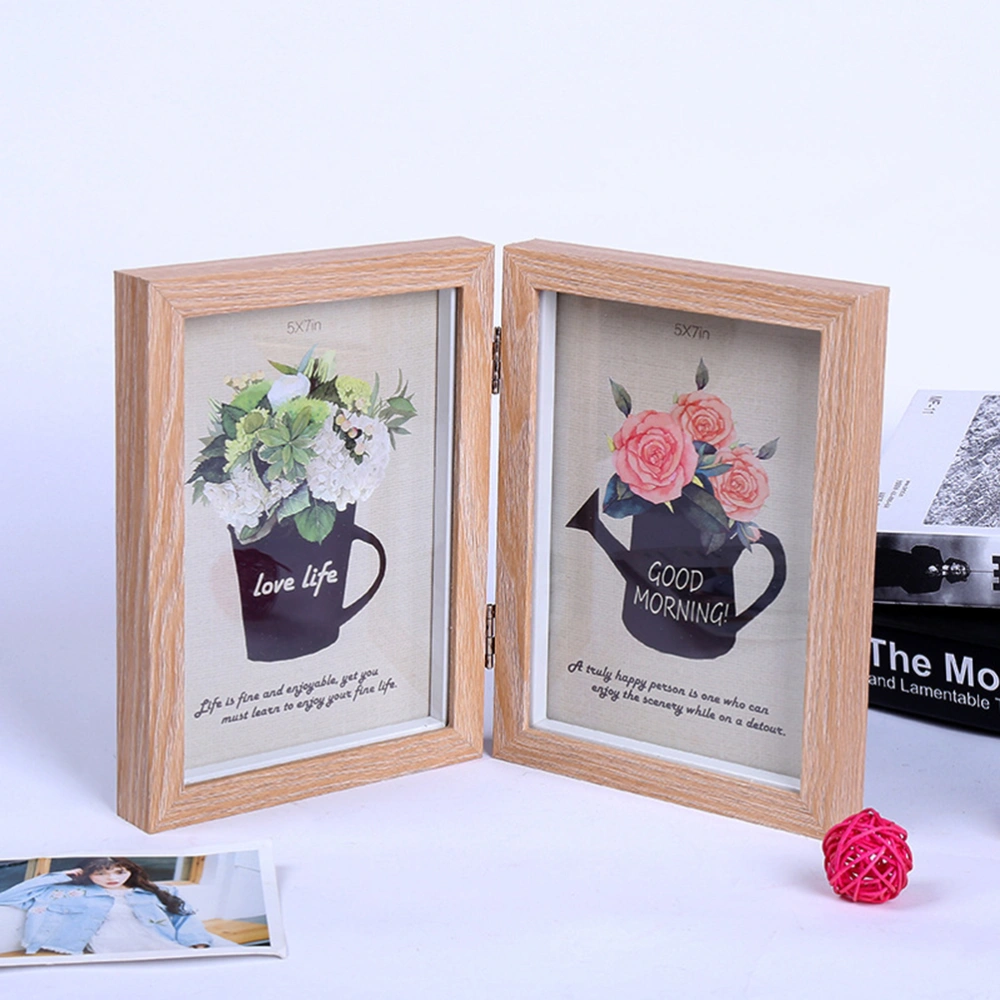 5x7 Inch Fashion Simple Wooden Picture Frame Double Photo Frame (Yellow Wood Color)