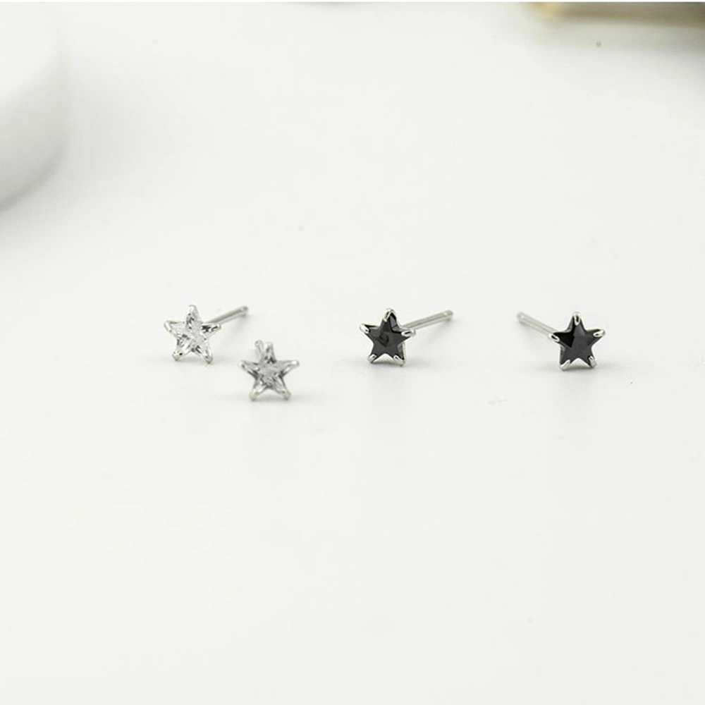 1 Pair Woman Pure Silver Ear Nail Diamond Studded Star Ear Needle Temperament Earrings (Black 925Silver)