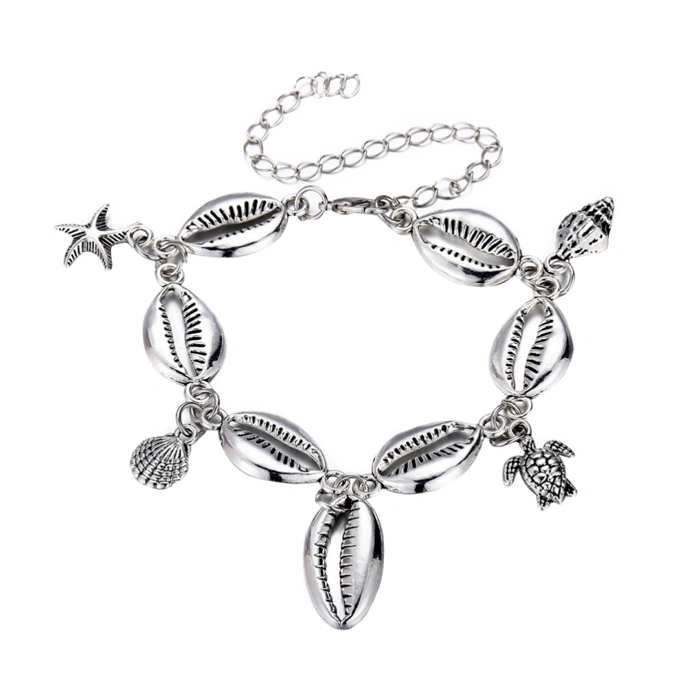 Women Anklets Sea Star Shell Ankle Chain Bracelet Foot Chain for Gilrs Ladies Women (Silver)