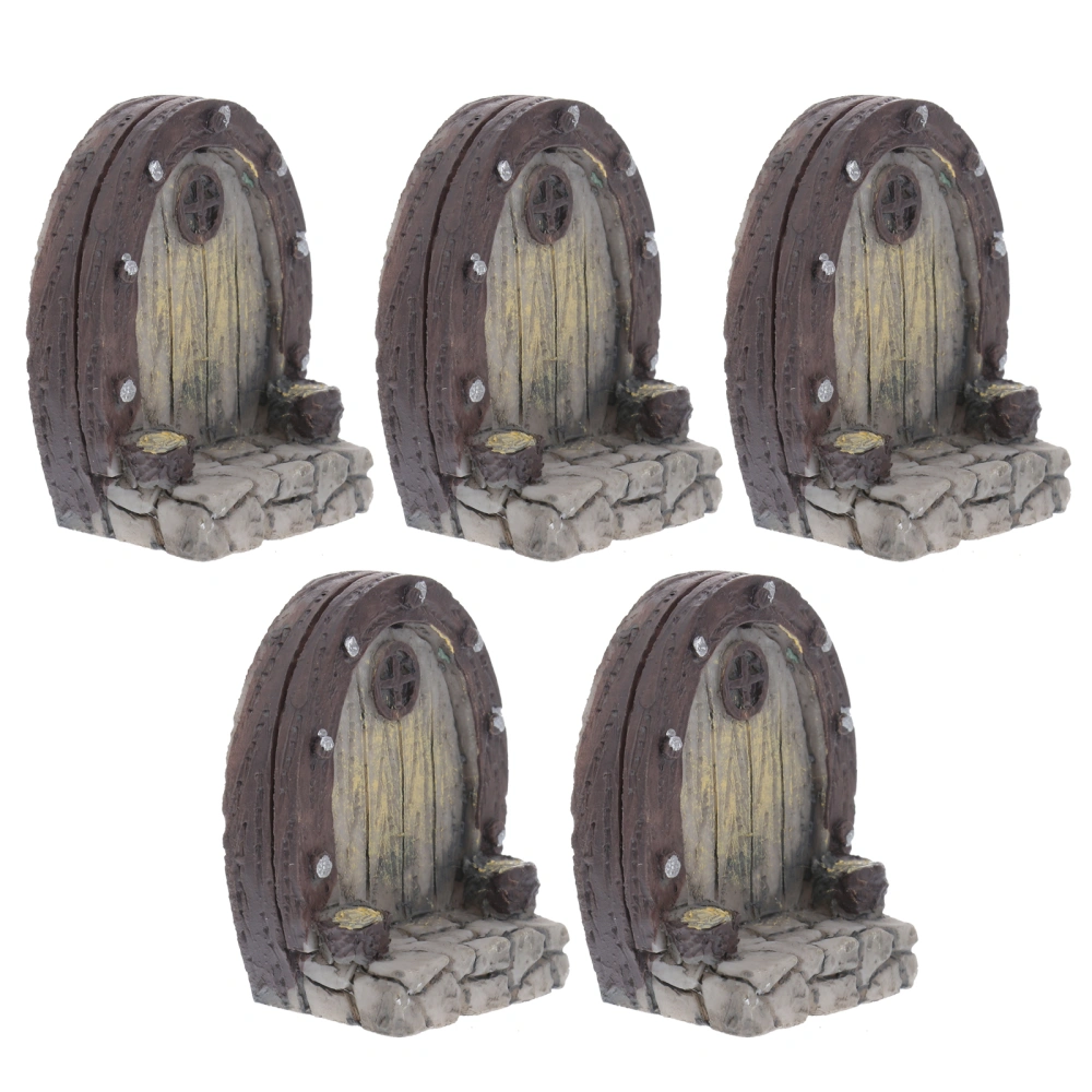 5pcs Gardening Micro Landscapes Simulation Wood Garden Door Decorations (Brown)