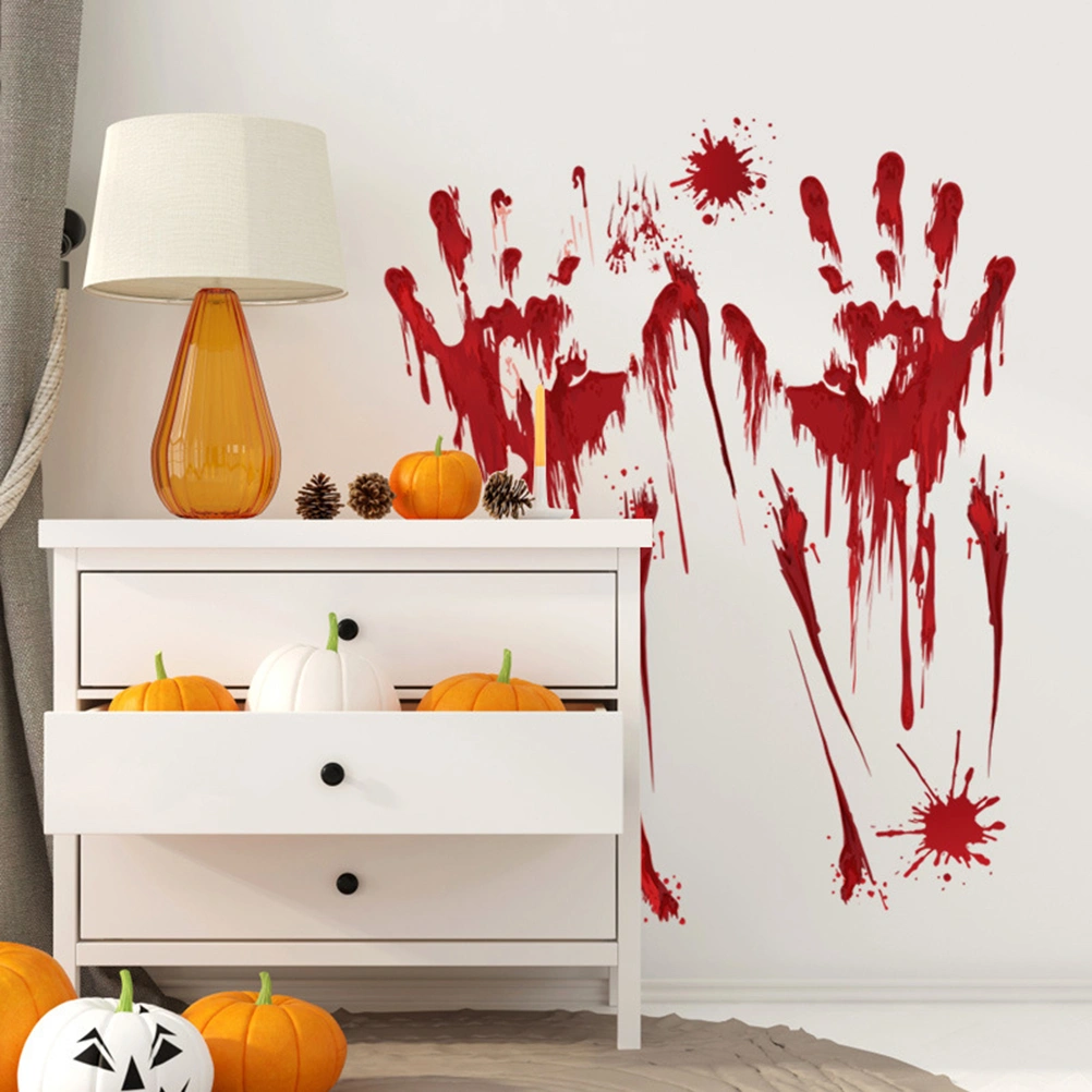2pcs Halloween Wall Decals Shop Window Stickers Blood Drops Handprint Window Decals for Living Room Bedroom