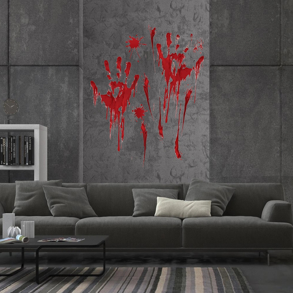 2pcs Halloween Wall Decals Shop Window Stickers Blood Drops Handprint Window Decals for Living Room Bedroom