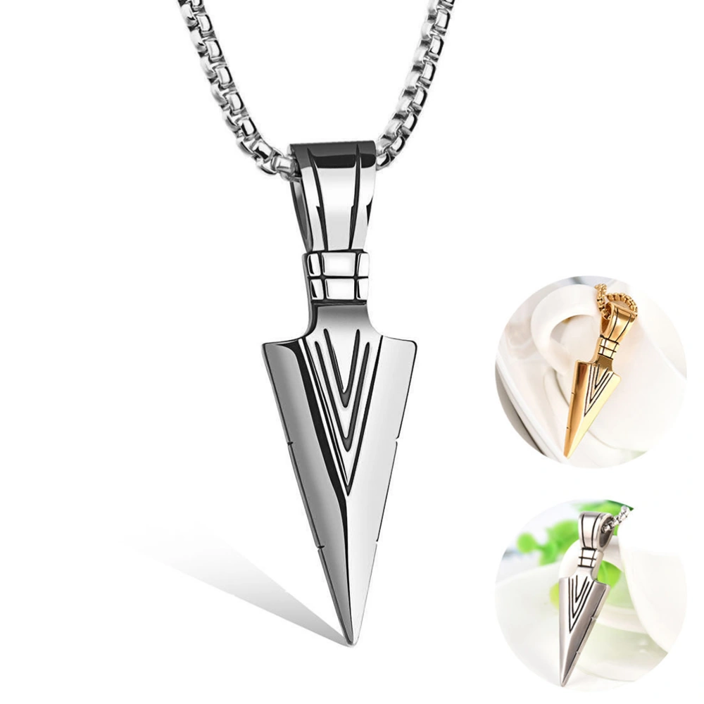 Men's Arrowhead Pendant Necklace Vintage Jewelry Unique Arrow Necklace (Silver)