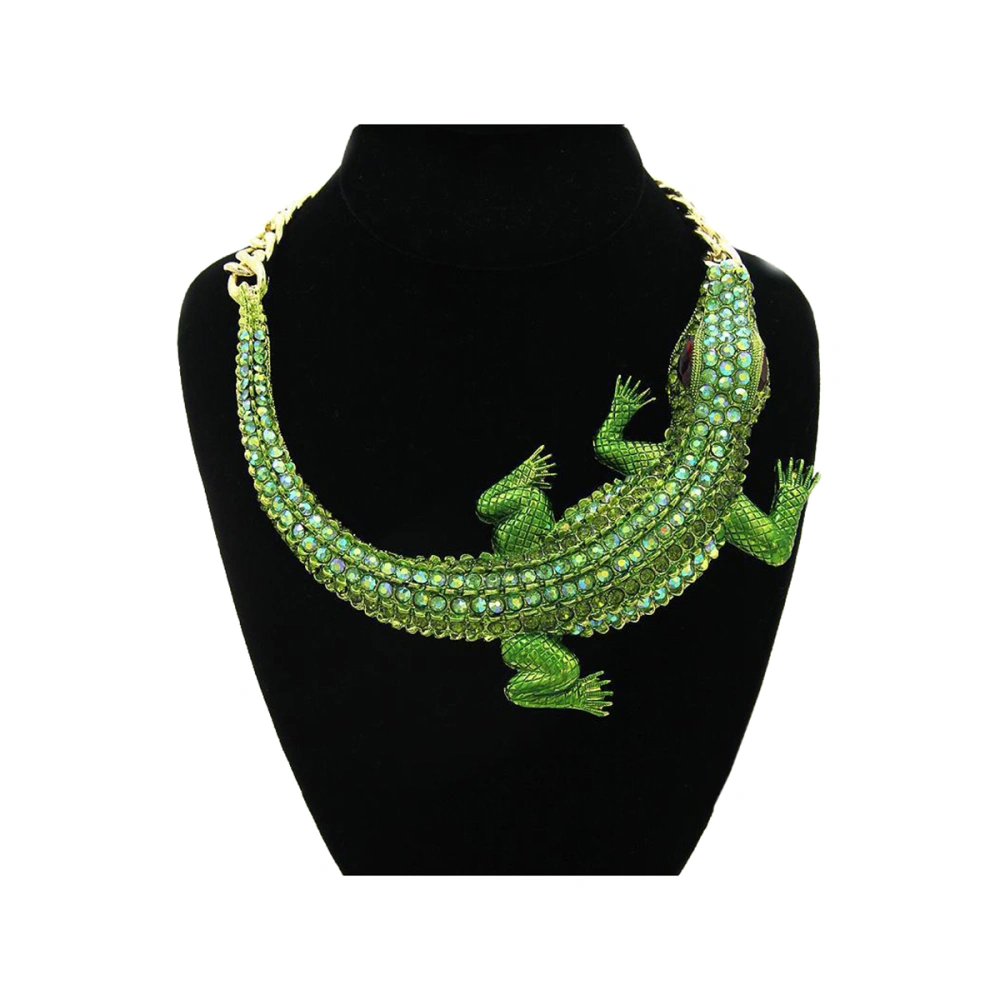 1Pc Retro Large Crocodile Necklace with Diamond-Encrusted Collarbone Chain False Collar