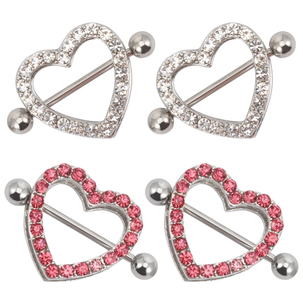 4pcs Personality Heart Shape Ring Alloy Papilla Studs for Woman Girls