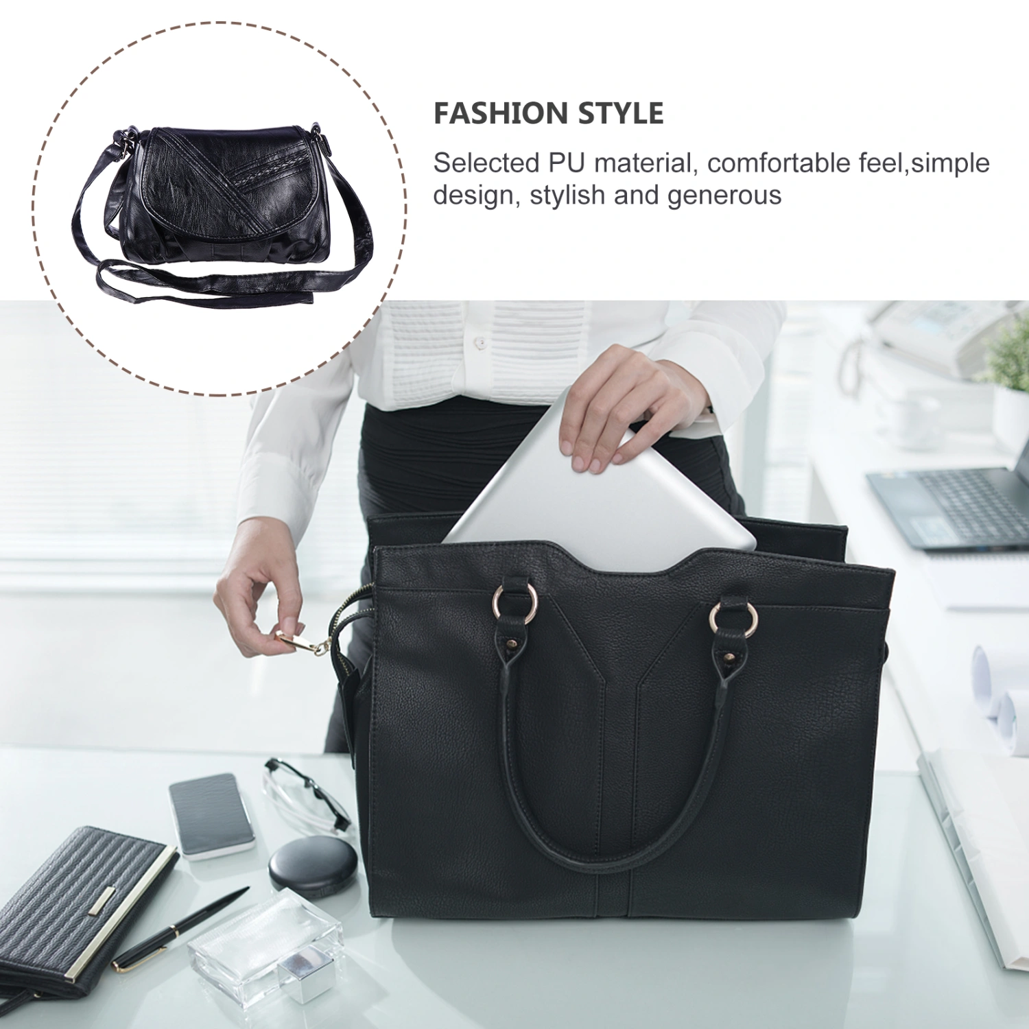 1Pc PU Shoulder Bag Fashion Crossbody Bag Chic Messenger Bag Storage Bag