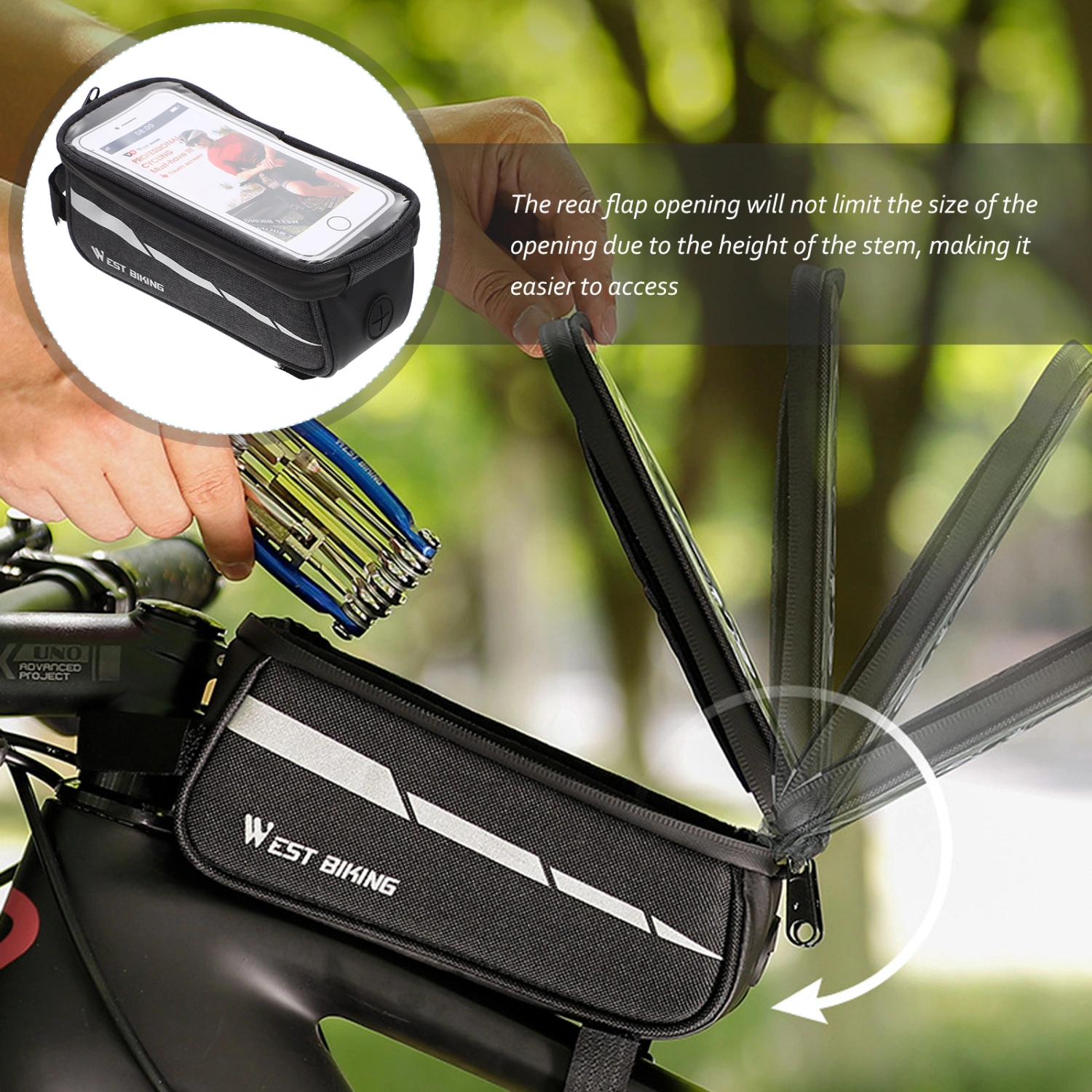 Easily Install Bike Phone Bag Convenient Bike Bag Multi-function Bike Frame Bag