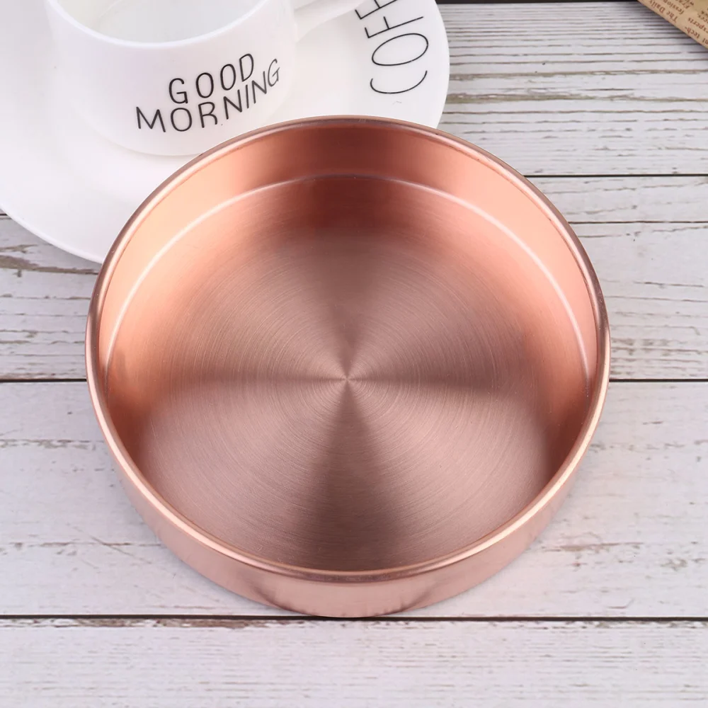 14cm Nordic Style Jewelry Storage Disc Pure Copper Tray Decorative Sundries Organizer Desktop Food Nuts Holding Plate (Edge Rose Golden)