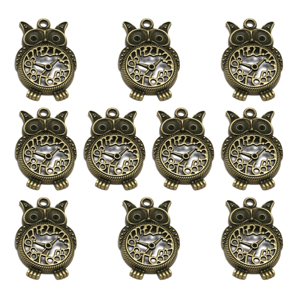 10pcs Alloy Owl Clock Shape Pendants Charms Jewelry Making Accessory for Bracelet Necklace (Bronze)