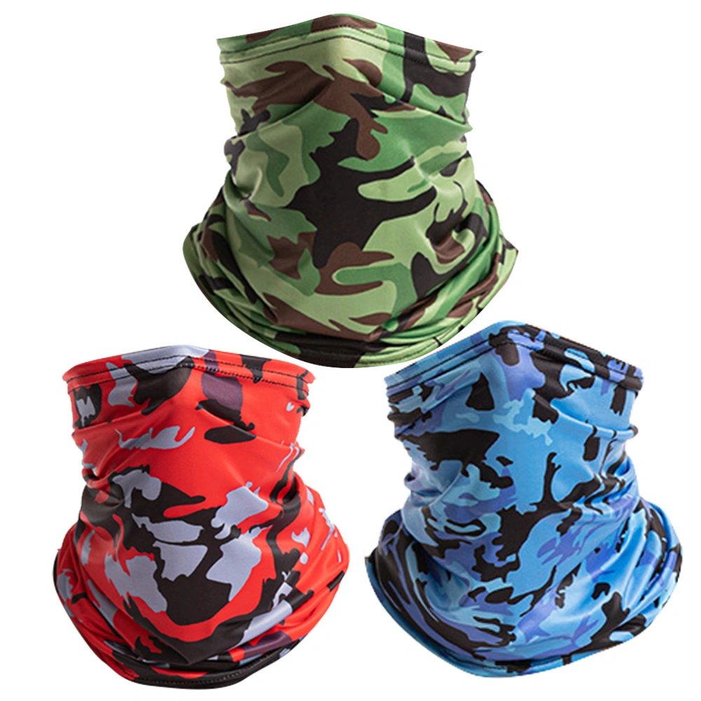 3 Pcs Outdoor Ice Silk Scarf Headwear Elastic Sports Headband Bandana Multi-purpose Camouflage Face Cover for Fishing Hiking Cycling Summer (Army Green, Red, Blue)