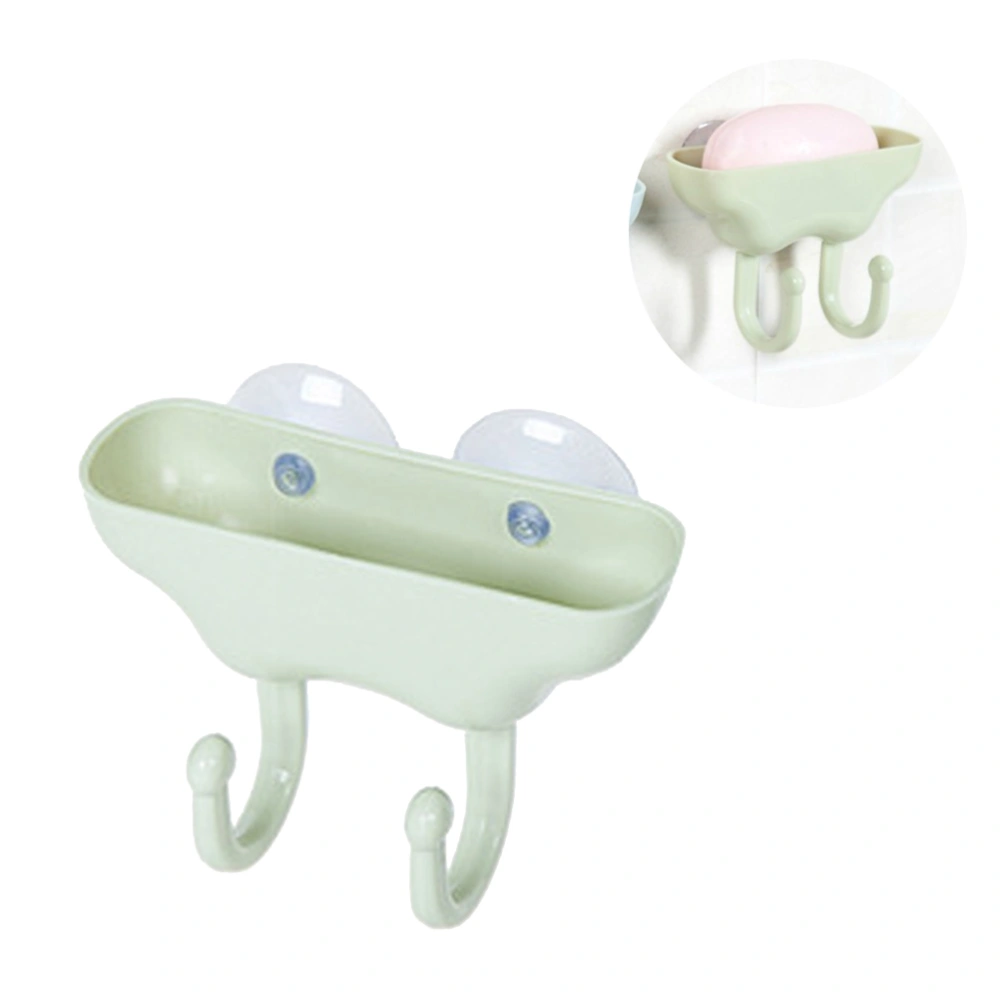 Bathroom Green Plastic Moisture Storage Box Multifunctional Soap Box with Double Hook