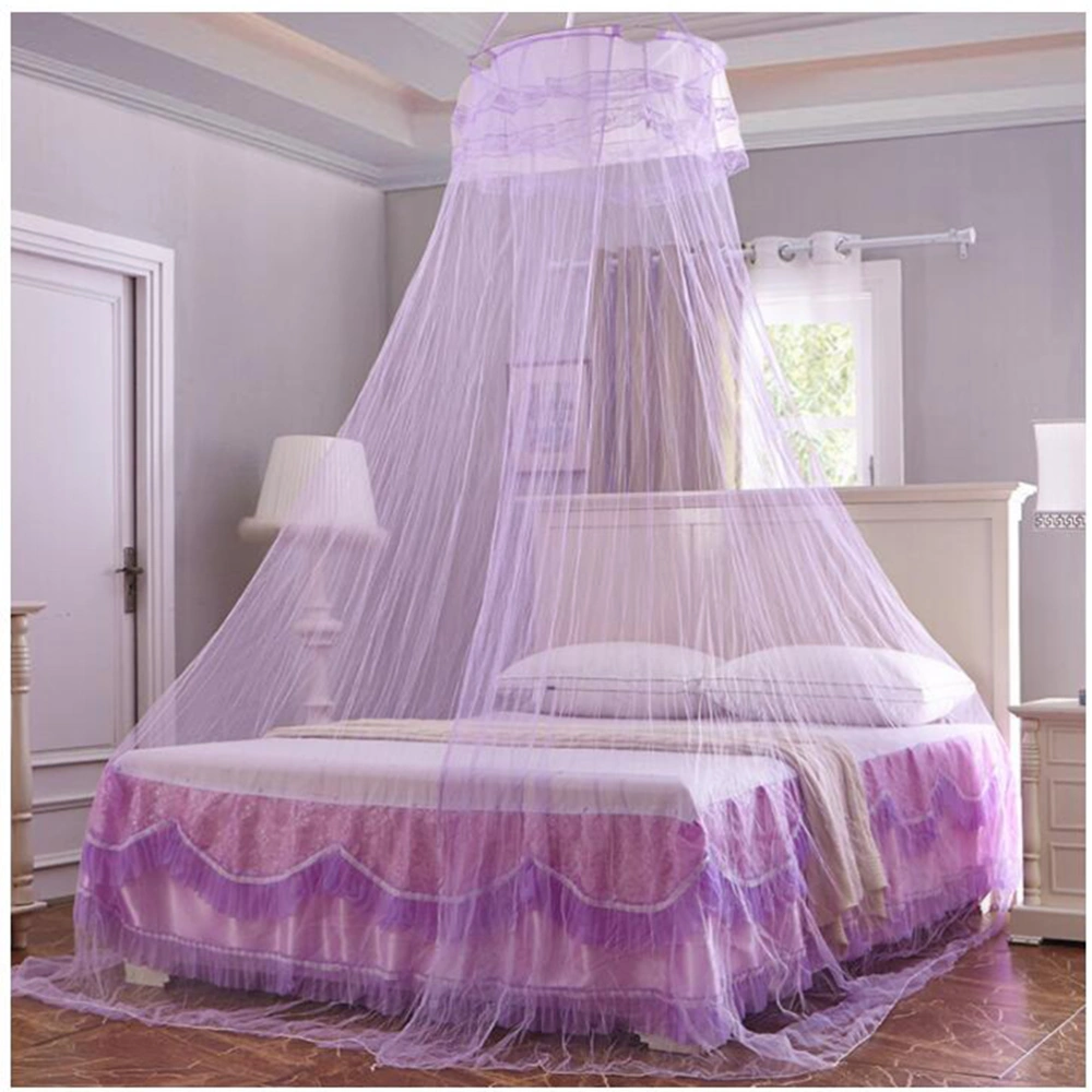 Classical Lace Increase Mosquito net Elegant Dome Encryption Heighten Floor Hanging Insect Bedspread Household Items(Purple,with 1 Hook)