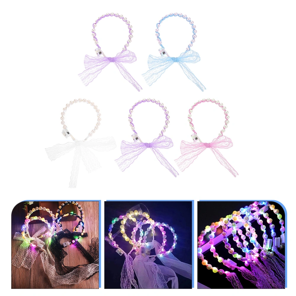 5Pcs Light Up Pearl Headbands Hairbands Hair Accessories for Women Teen Girls Kids