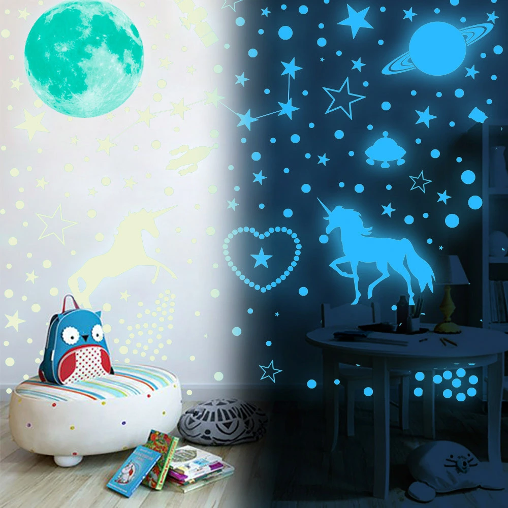 1 Set of Glow In Dark Stickers Adhesive Wall Sticker Luminous Sticker Set Bedroom Decals For Decoration