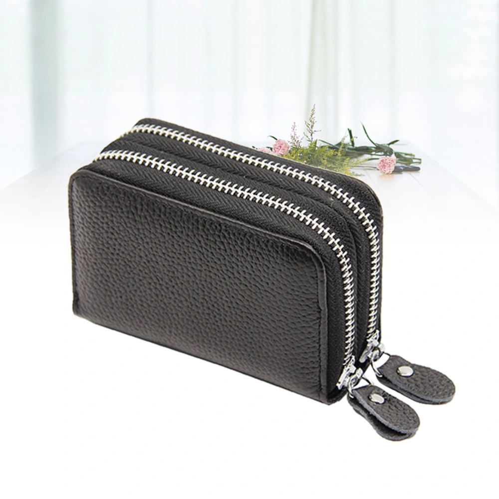 Women Men RFID Blocking Wallet Credit Wallet Leather Double Zipper Around Travel Purse (Black)