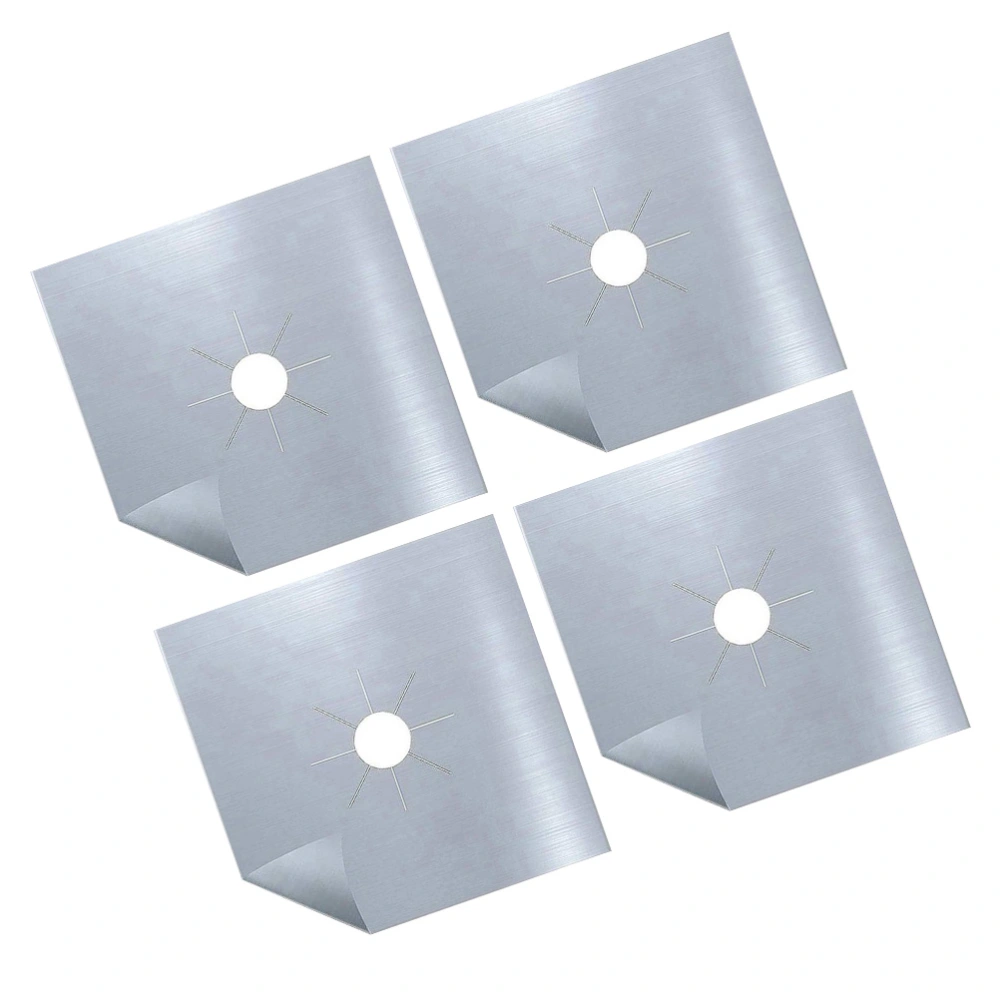 4 Pcs 0.12mm Pratical Stove Burner Covers Heat Resistant Gas Range Protector PTFE Reusable Hob Stovetop Liners Clean Mat Pad (Silver)