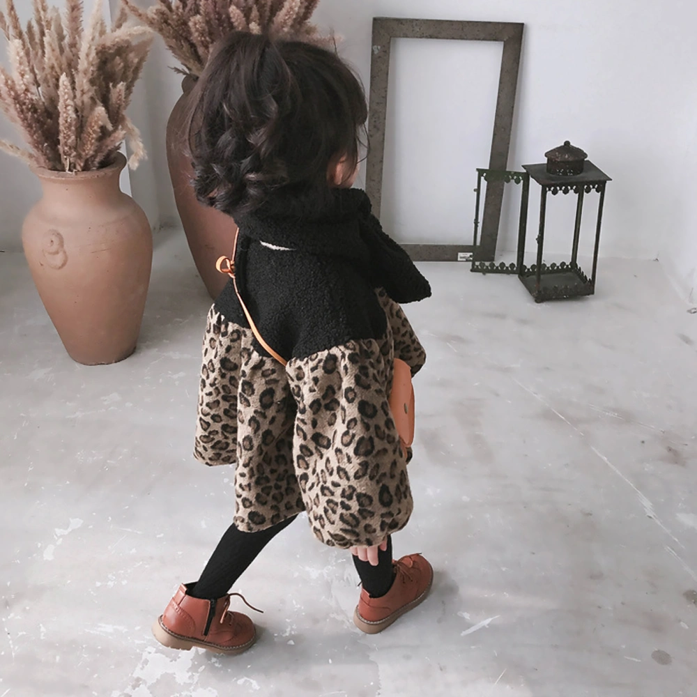 Adorable Kids Leopard Printed Dress Big Long Sleeve Design Girls Clothes (80cm)