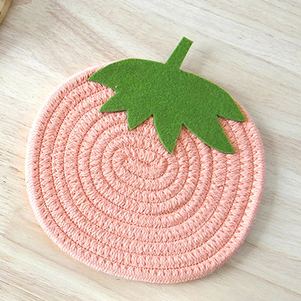 1pc Strawberry Shape Cup Bowl Mat Heat-resistant Place Mat Woven Cotton Coaster