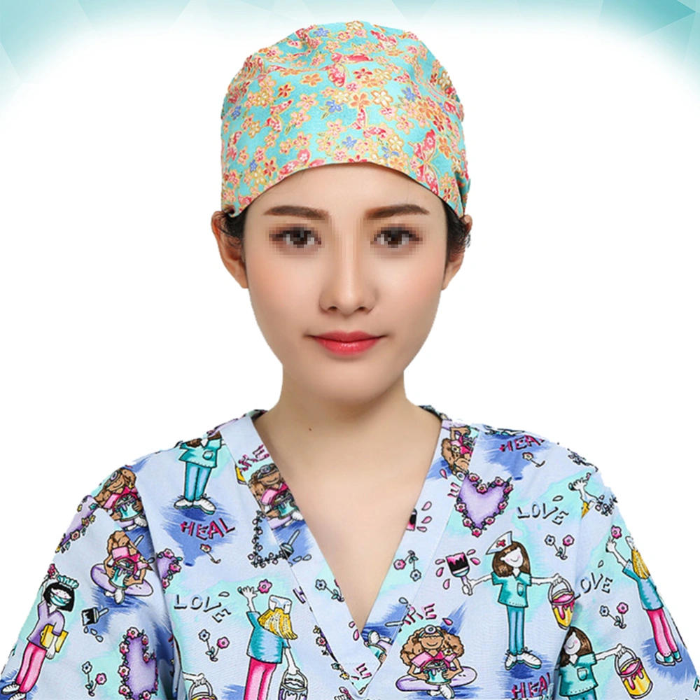 Pretty Printed Hat Creative Doctor Nurse Working Hat Dust-proof Useful Head Protector for Daily Use