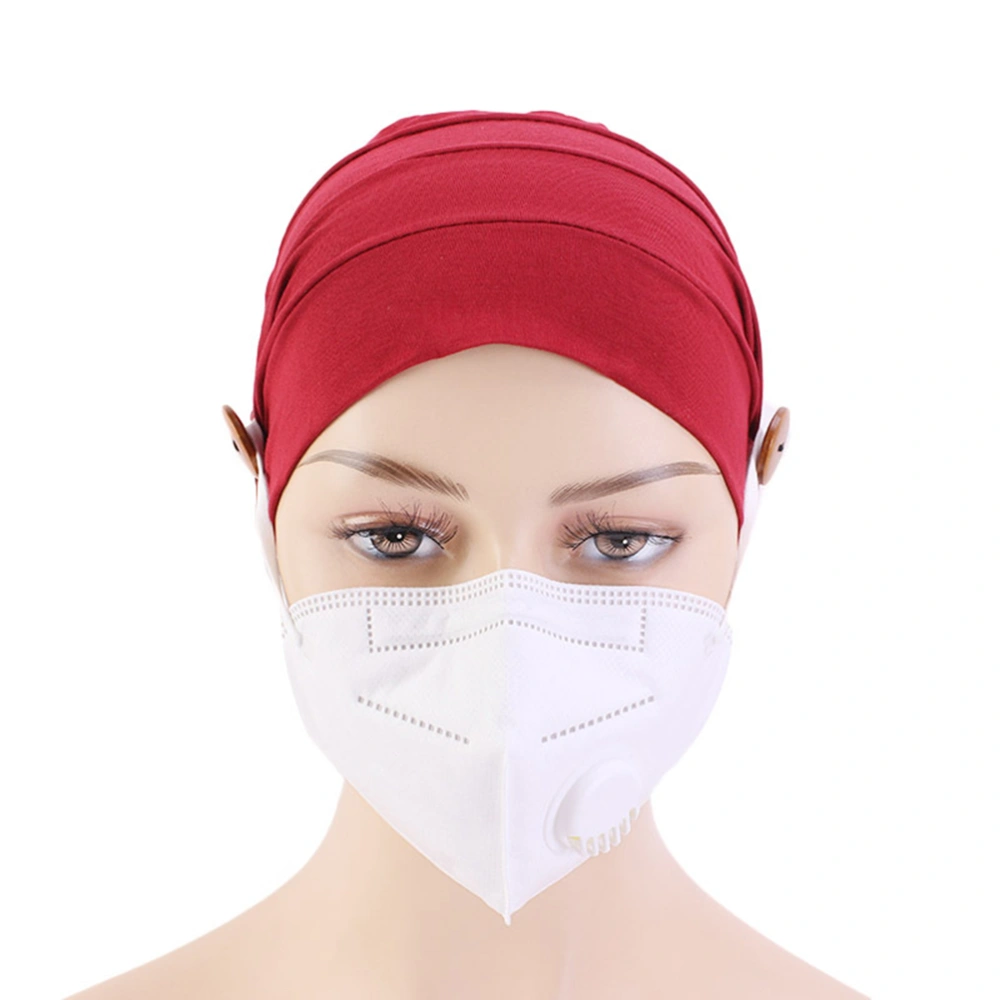 Red Women Head Wrap Turban Hat Modal Cotton Stretch Chemotherapy Headwrap with Holding Mask Non-slip Button(Mask Not Included)