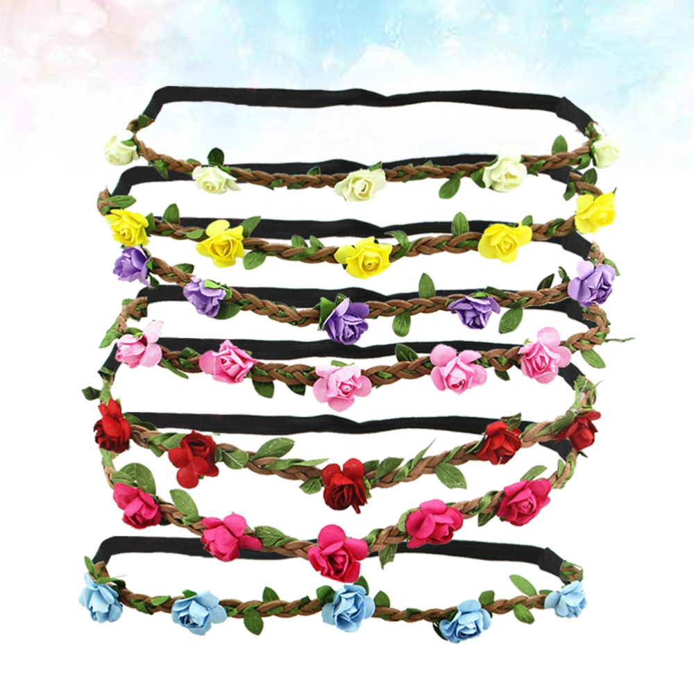 7pcs Rose Flower Hair Band Floral Headband Hair Wreath Headpiece for Wedding Holiday Festival