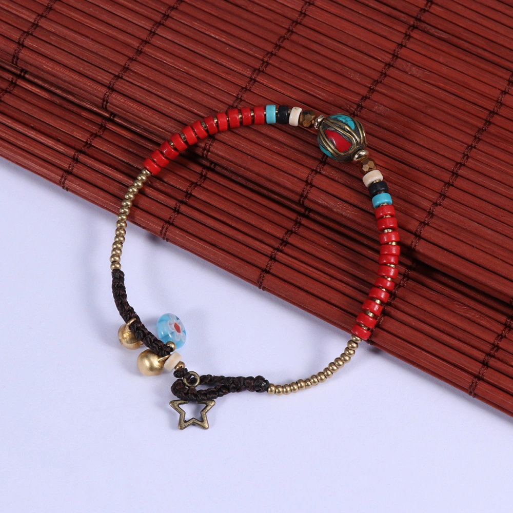 Handmade Adjustable Nepal Woven Bracelet National Style Hand Strap for Friends Families Red