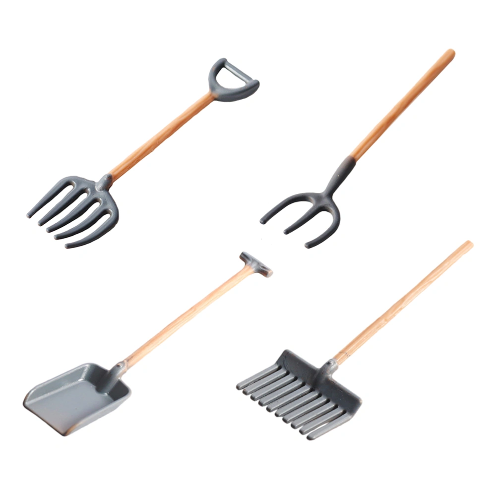 4pcs Mini Rake Shovel Toys Dollhouse Farm Tools Kids Mini House Gardening Set