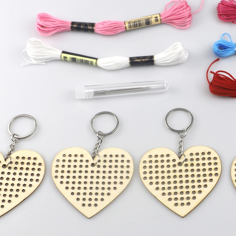 5pcs Wooden Cross Stitch Set Heart Shape Cross Stitch Kit Wood Bookmark DIY Crafts