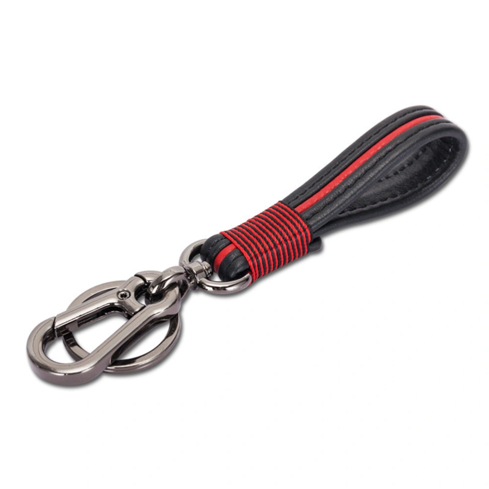 Leather Key Ring Chain Metal Keychain for Home (Black and Red)