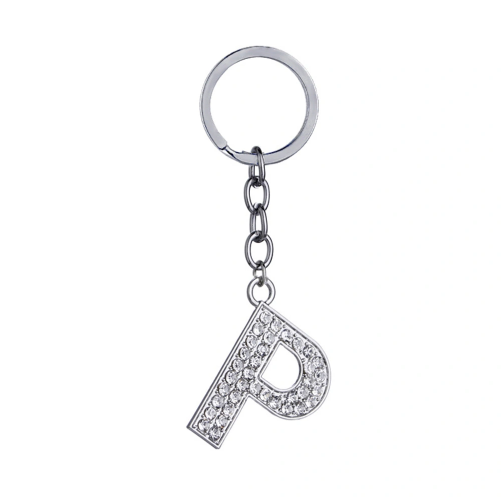 Simple Stylish Letter Key Chain Metal Rhinestones Key Ring Alphabet Keychain Bag Pendant Charm Birthday Gift (Letter P)