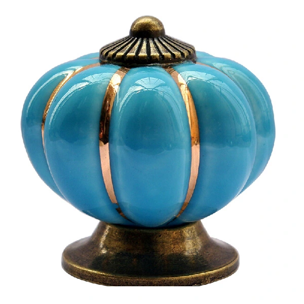 40mm Novelty Pumpkin Shaped Ceramic Door Knob Kitchen Cupboard Drawer Cabinet Knob Pull Handle (Blue)