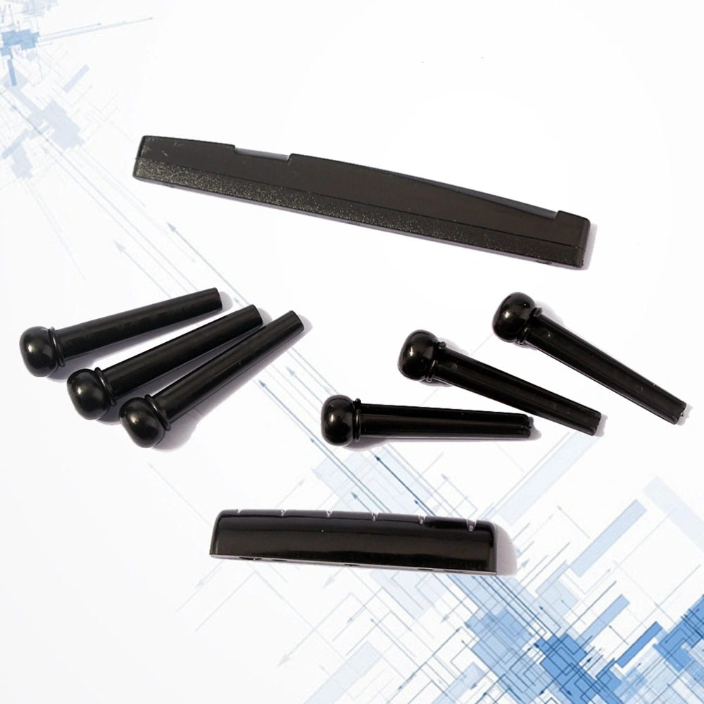 Acoustic Guitar Plastic Bridge Saddle and Nut and Acoustic Guitar Replacement Parts (Black)