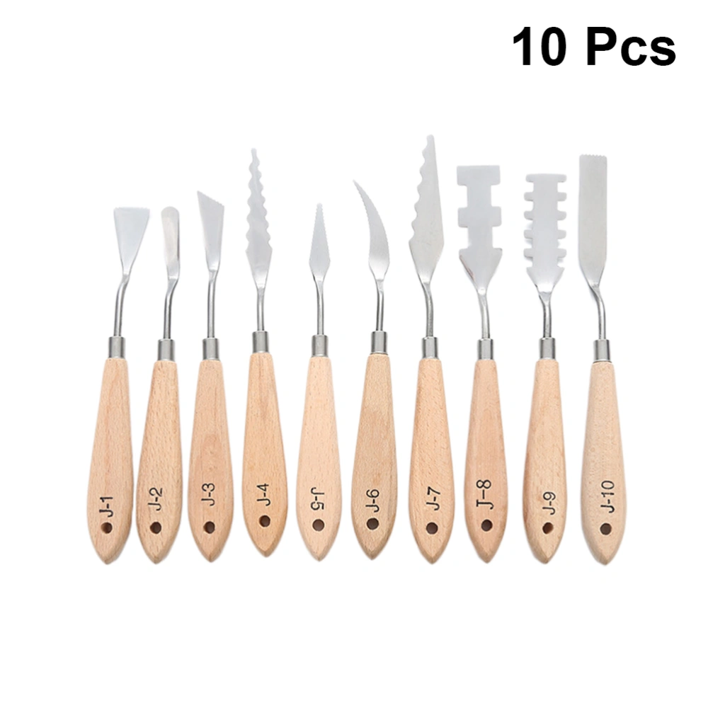 10 Pcs Spatula Diiferent Shaped Stainless Steel Spatula Tool Oil Paint Metal Wood Handle Painting Accessories