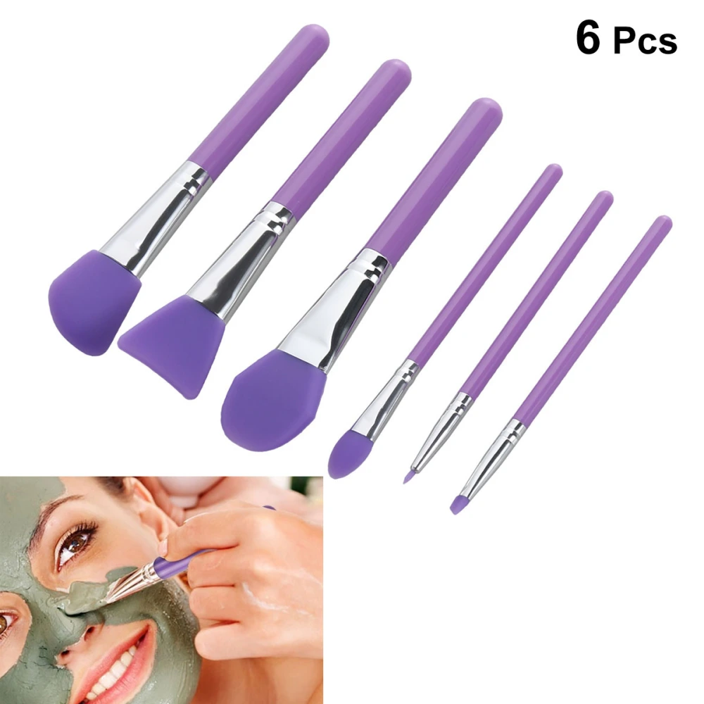 6pcs Professional Silicone Brush Set Facial Mask Brush Cosmetic Tool Mask Applicator Cosmetic Make Up Eyeshadow Eyebrow Brush Tool for Women Ladies (Purple)