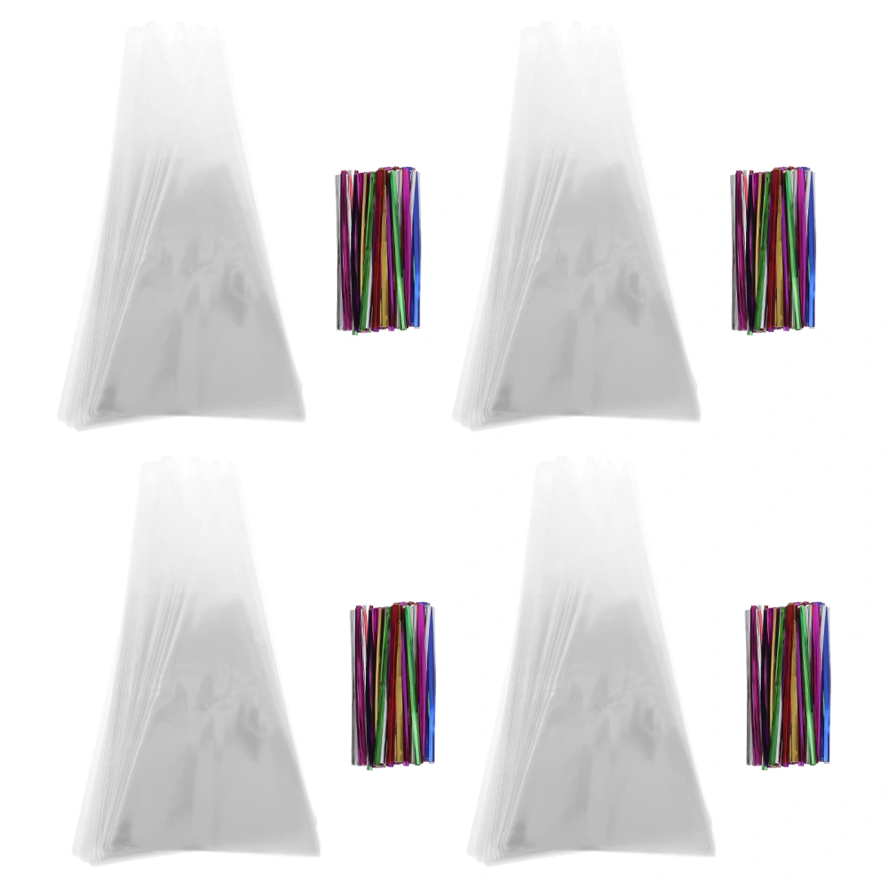 4 Sets Clear Cone Candy Bag Christmas Cookie Pouch Transparent Plastic Bag