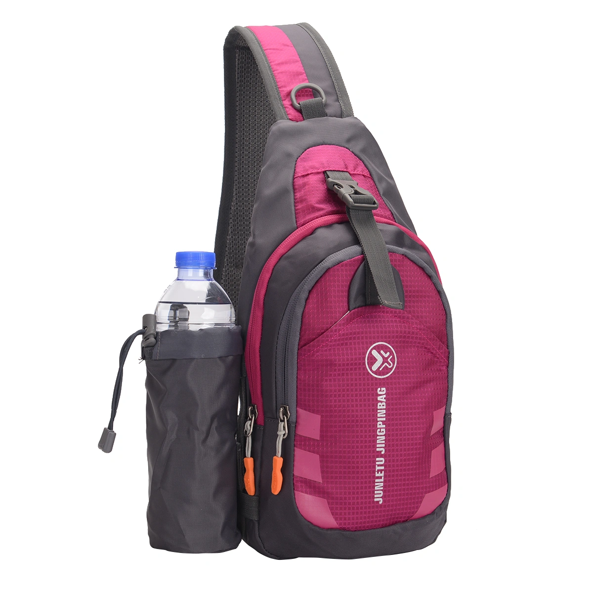 Sling Backpack Wear Resistant Waterproof Shoulder Chest Pack Crossbody Bag with Detachable Water Bottle Holder Pouch for Hiking Travel (Rose Red)