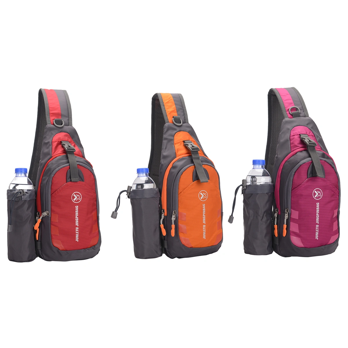 Sling Backpack Wear Resistant Waterproof Shoulder Chest Pack Crossbody Bag with Detachable Water Bottle Holder Pouch for Hiking Travel (Rose Red)
