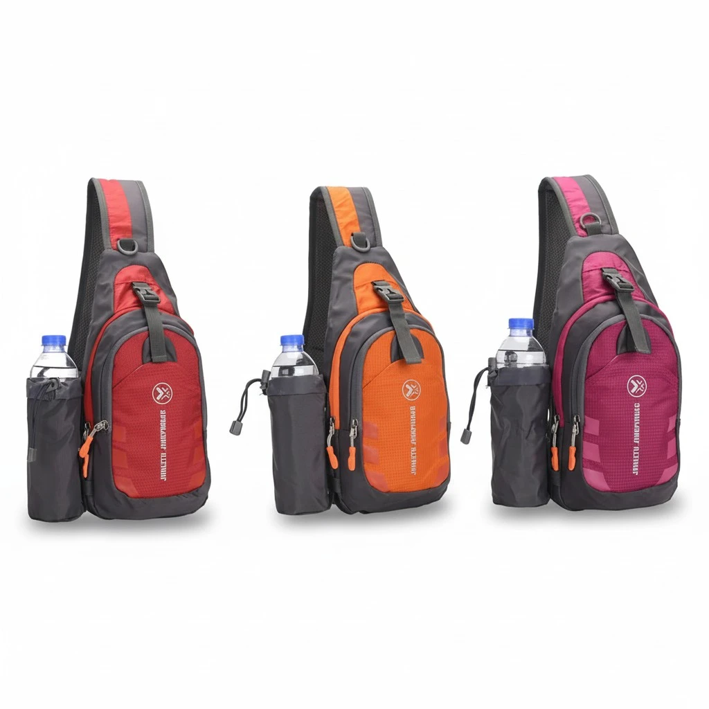 Sling Backpack Wear Resistant Waterproof Shoulder Chest Pack Crossbody Bag with Detachable Water Bottle Holder Pouch for Hiking Travel (Rose Red)