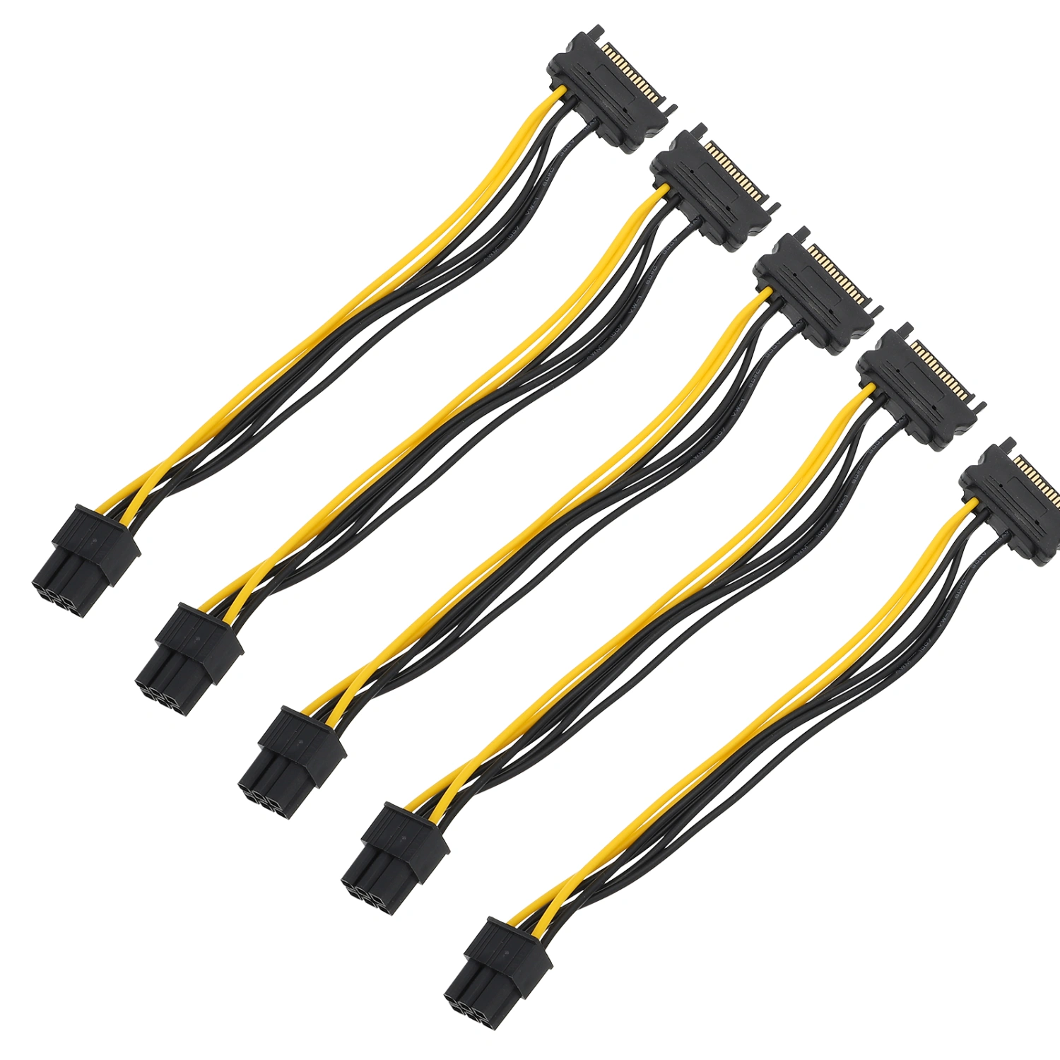 5 PCS Graphics Card Extension Cable 15Pin SATA to 6pin PCI-E Cord Accessory