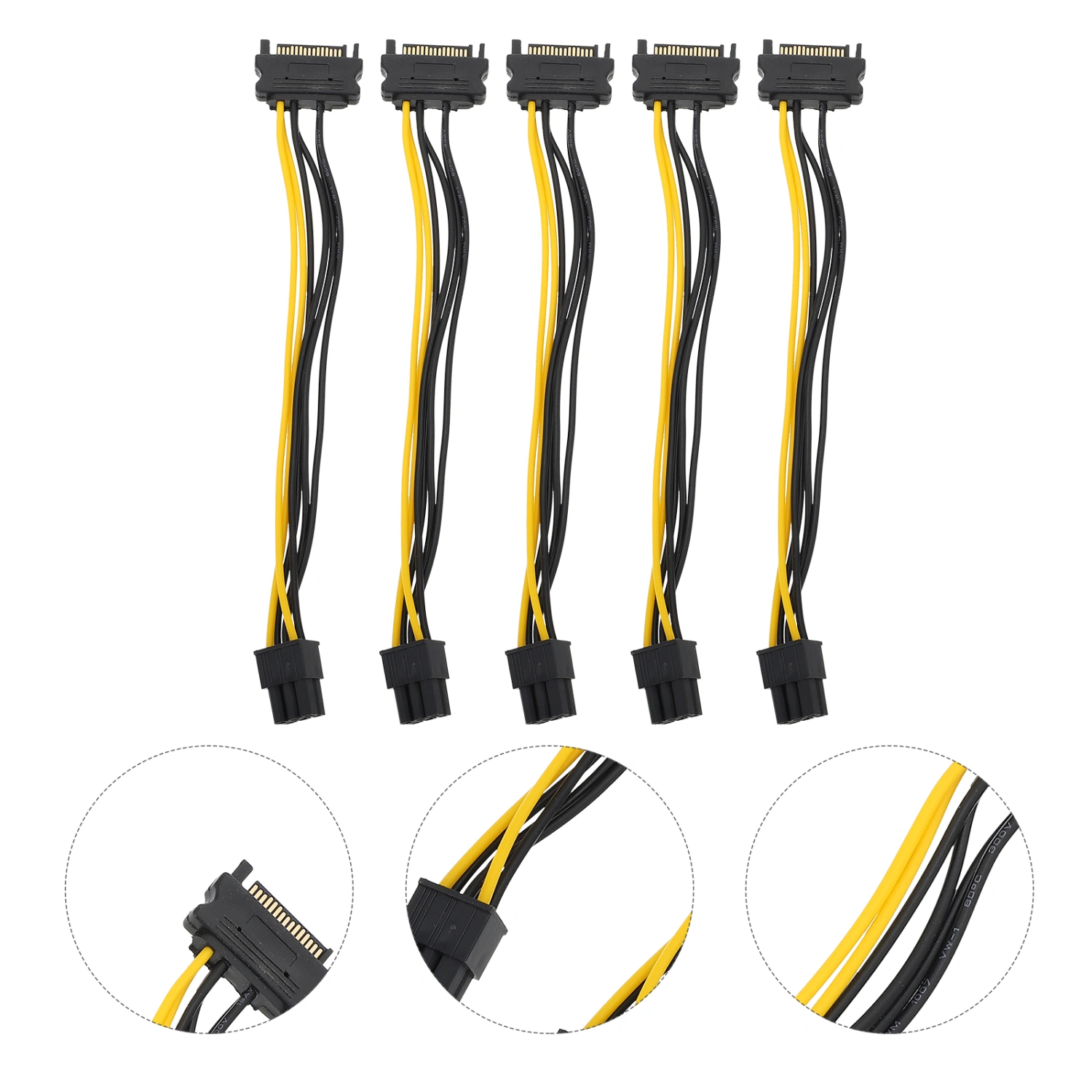 5 PCS Graphics Card Extension Cable 15Pin SATA to 6pin PCI-E Cord Accessory