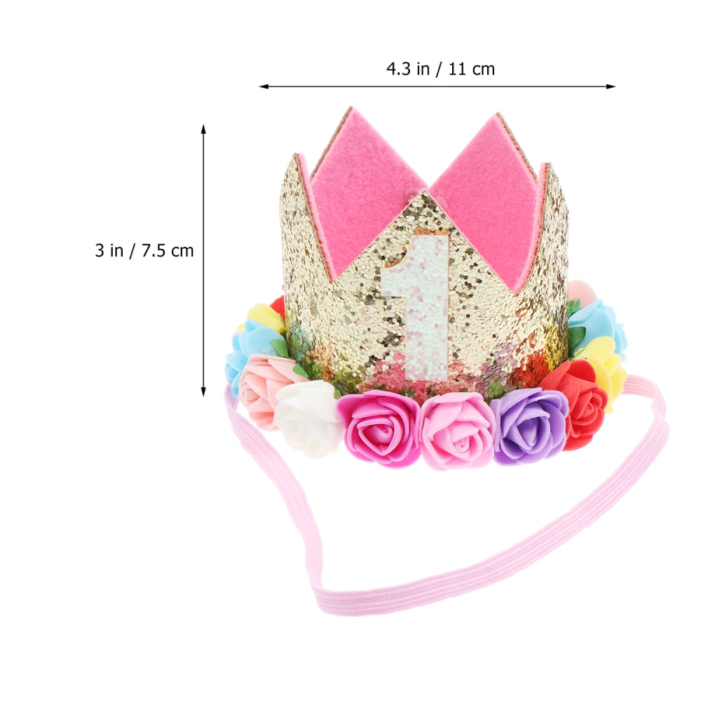 Baby Birthday Crown Hat Flower Decor Hat Hair Band for Girl Baby Infant 1 Years Old Pattern