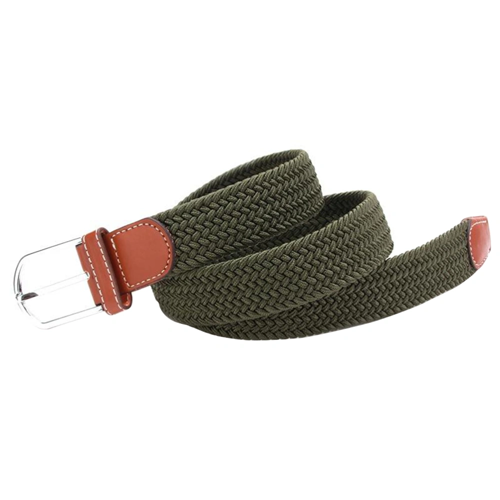 Universal Braided Stretch Belt Casual Fabric Woven Weave Elastic Belt for Men and Women with PU Leather Loop and End Tip (Army Green)