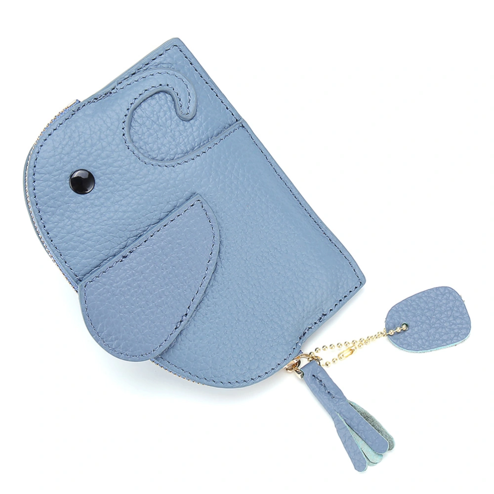 1Pc Genuine Leather Coin Purse Elephant Shaped Mini Wallet Portable Zipper Change Purse for Women Ladies (Sky-blue)